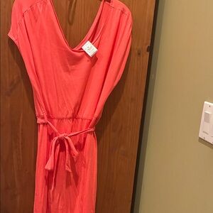 Serra Vibrant Coral Dress with Tie Waist, new wo tags
